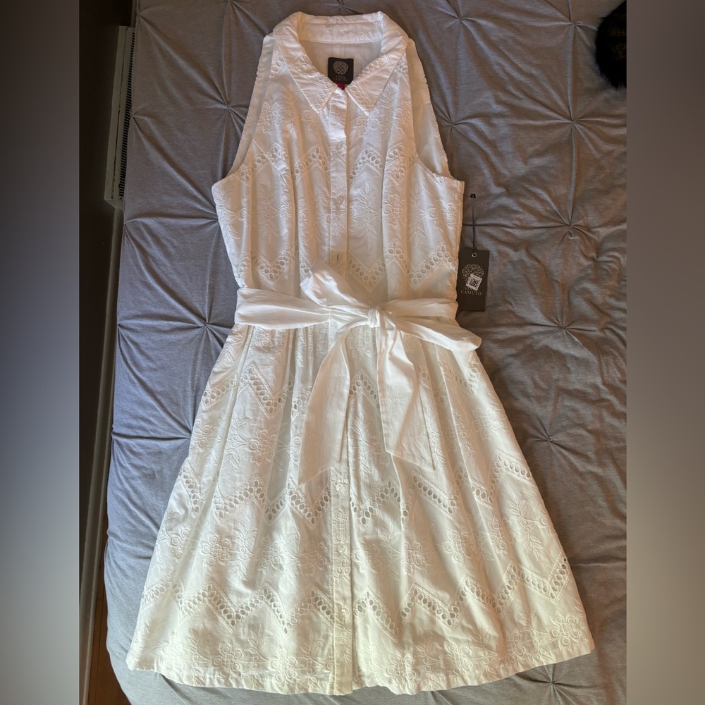 Vince Camuto White Collared Eyelet Dress